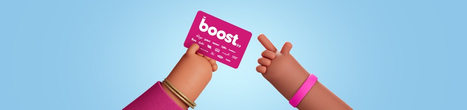 Customer handing Boost gift card to a friend.