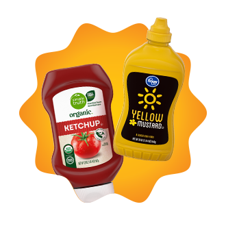 Ketchup and mustard squeeze bottles.