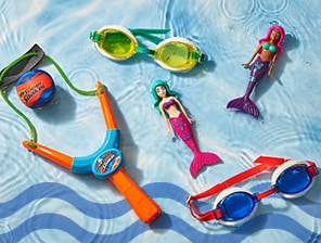 Goggles, water dolls, and more items for the pool.