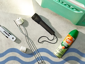 Flashlight, bug spray, cooler and more.