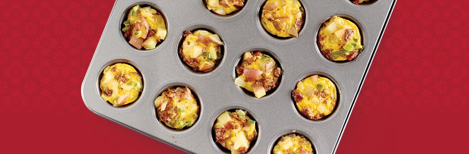 Mini muffin pan with mini chorizo and potato frittatas