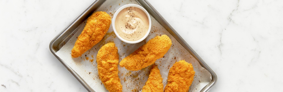 Sheet Pan Crispy Chicken Tenders with Pumpkin Spice Aioli