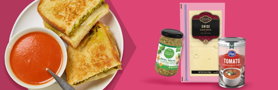 Pesto Grilled Cheese and Tomato Soup