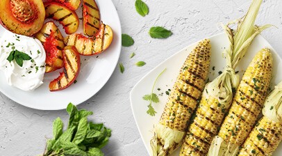 Grilled corn and peaches.