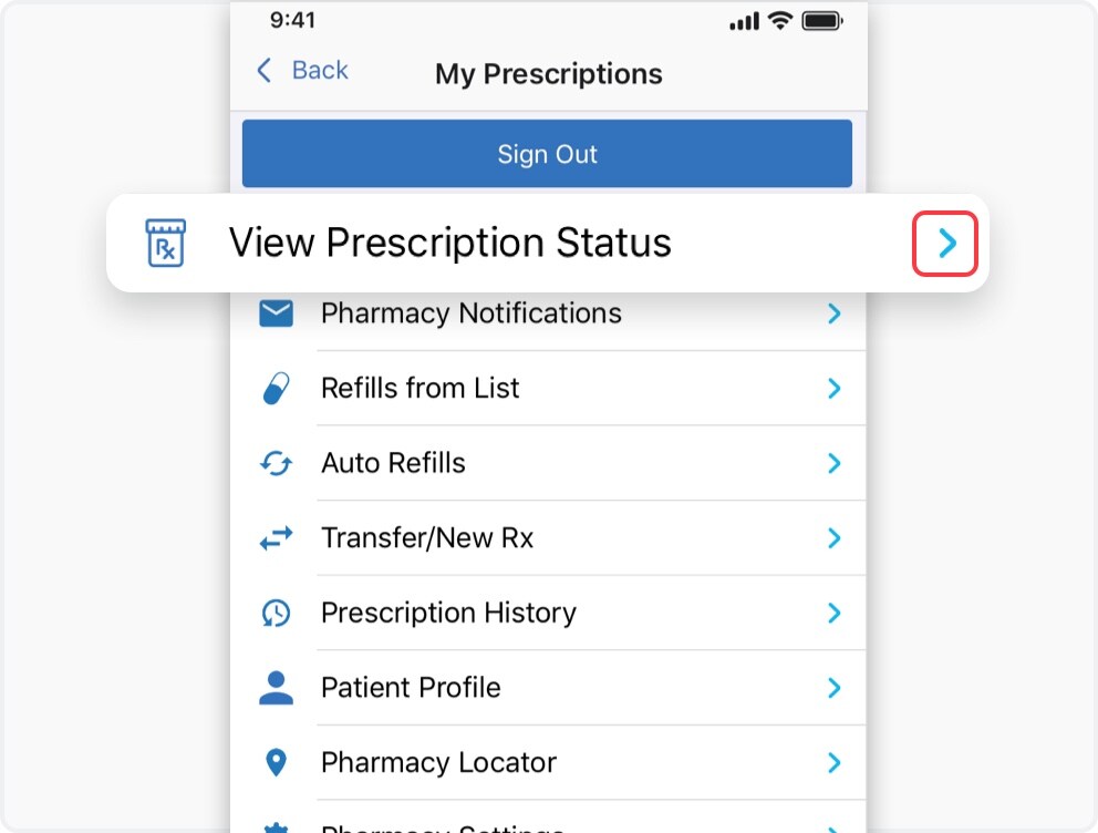 Step two. Continue to Prescription Status. Step two. Continue to Prescription Status.