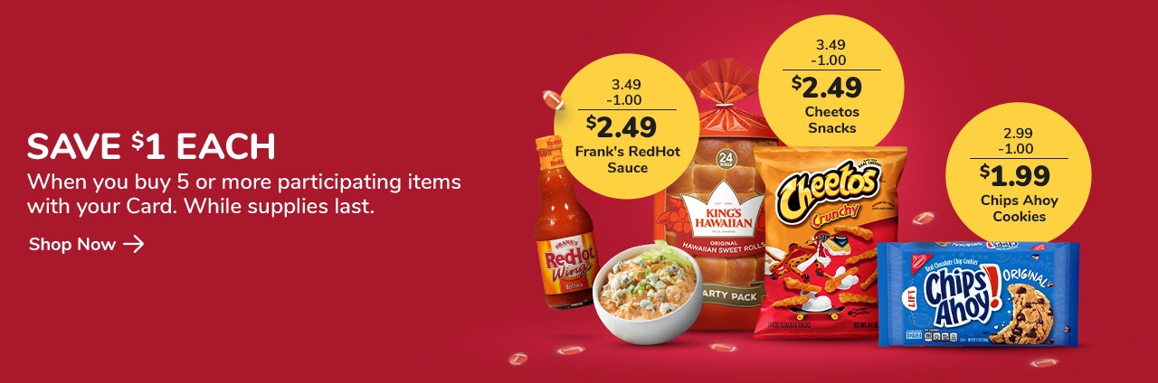 save $1 each when you buy 5 or more while supplies last