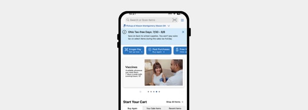 A phone showing the home screen of the Kroger app